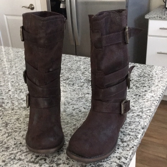 Brown Suede Moto Boots Size 8 NEW without tags - Picture 1 of 3
